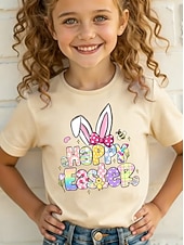 economico Costumi di Pasqua per Ragazze-Pasqua Ragazze 3D Grafico Coniglio Maglietta Manica Corta Stampa 3D Estate Primavera Sport Moda Streetwear Bambini 4-12 Anni Girocollo Casuale Quotidiano All'aperto Vestibilità regolare