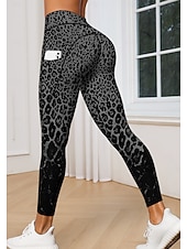 tanie legginsy 3d-Damskie legginsy do pilatesu Spodnie fitness Legginsy casualowe Kieszenie Opłata skarbowa Niejednolita całość Pilates Siłownia Trening w siłowni Majtki Rajstopy Getry Panterka Wzorzyste Zwierzęta