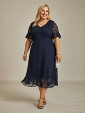 abordables Robes-Femmes Robe Midi Robe en Chiffon Robe trapèze Élégant Manche flottante Quotidien Plage robe demoiselle d honneur À lacets Coupe régulière Fleuri Demi Manches Col ras du cou bleu marine
