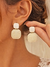 cheap Wedding Accessories-Women's Faux Pearl Square Drop Earrings, Elegant Geometric Statement Jewelry for Weddings, Evening Dinner Parties, and Formal Events, Classic Bridal Accessory Gift