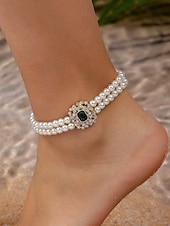 olcso Esküvő ACC-Női műgyöngyös bokalánc kristály díszítéssel, elegáns, többszínű gyöngyös dizájn, állítható bokaékszer tengerparti esküvőkre, nyári partikra, menyasszonyi és nyaralós viseletre