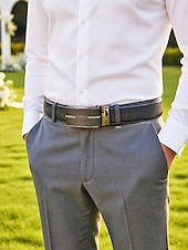 cheap Wedding Accessories-Men's Genuine Leather Automatic Buckle Belt in Black &amp; Coffee, Classic Business Dress Belt for Men, Durable Real Leather, Adjustable Fit, Ideal for Weddings, Business Meetings &amp; Formal Occasions