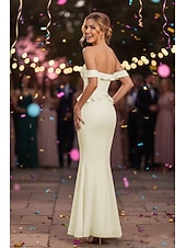 economico Piccole vestiti bianchi-Sirena Tromba Tubino Colonna Lunghezza al pavimento Abito Bianco Piccolo vestito bianco Da principessa Elegante Schiena Scoperta Senza Maniche Senza Spalle Matrimonio Formale Crepe Elasticizzato