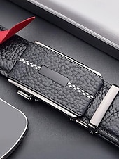 cheap Wedding Accessories-Men's Genuine Leather Automatic Buckle Belt in Black &amp; Coffee, Classic Business Dress Belt for Men, Durable Real Leather, Adjustable Fit, Ideal for Weddings, Business Meetings &amp; Formal Occasions