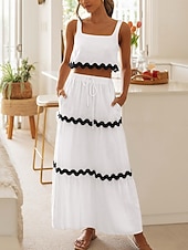 cheap White Casual Dresses-Women's Maxi Dress White Dress Elegant Fashion Modern Outdoor Vacation Going out Regular Fit Plain Sleeveless Square Neck White Summer Spring