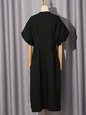 cheap Semi-formal / Cocktail-A-Line Tea Length Party Dress Cocktail Dress Wedding Guest Dress Wedding Guest Dresses Elegant Vintage Daily Short Sleeve V Neck Wedding Church with Pleats