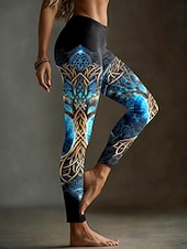 preiswerte Viking-Druck-Damen Leggings Urlaub Vintage Ethno-Stil Volle Länge Hohe Taille Grafik Abstrakt 3D-Druck Schnelltrocknend Atmungsaktivität Weich Dehnbar Täglich Straße Athleisure Blau Orange Grün Amethyst Herbst