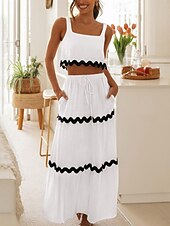 cheap White Casual Dresses-Women's Maxi Dress White Dress Elegant Fashion Modern Outdoor Vacation Going out Regular Fit Plain Sleeveless Square Neck White Summer Spring