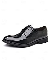 abordables Zapatos Derby-Zapatos de vestir de charol marrón brillante para hombre, elegantes zapatos formales para bodas, ideales para novios, padrinos de boda e invitados a la boda, cómodos y elegantes para ocasiones formales de boda.