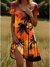 ieftine Rochii boho-Pentru femei Rochie Mini Rochii Tricou Rochie A line Rochie de vară Casual Zilnic Fit regulat Floral Grafic Manșon scurt Crewneck Albastru piscină Galben Portocaliu Trifoi Vară Primăvară