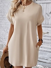 voordelige Witte Casual Jurken-Dames Mini-jurk Witte jurk Modieus Modern Buiten Vakantie Uitgaan Ruim Passend Effen Korte mouw Strakke ronde hals blauw Zwart Wit Rood Zomer Lente