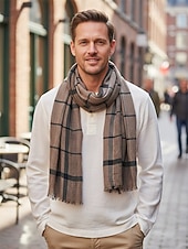 economico Cravatte e papillon da uomo-sciarpa a quadri in cotone e lino da uomo – vari colori, leggera e traspirante – perfetta per l'uso quotidiano casual