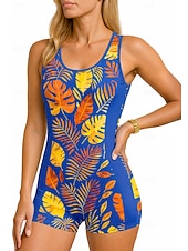 preiswerte One Pieces Rash Guards-Damen Anti UV Shirt Einteiliger Surfanzug Badeanzug Blumenmuster Reißverschluss mit integriertem BH Herausnehmbare Polsterung UV-Sonnenschutz UPF50+ Ultraleicht (UL) Ärmellos Bademode Bodysuit Surfen