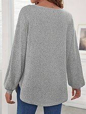 economico T-shirt semplice-Per donna Maglietta Bottoni Semplice Moda Elegante Classico Manica Lunga Girocollo Top Regolari Quotidiano Uscire Weekend Grigio Primavera Autunno