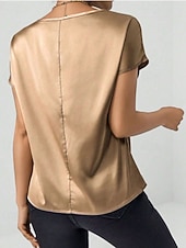 economico Bluse Semplici-Per donna Elegant Top in raso Camicia in raso Top estivi Tinta unica Semplice Vintage Elegante Classico Manica Corta Girocollo Top Regolari Quotidiano Ferie Uscire Nero Rosa Cammello Verde Estate