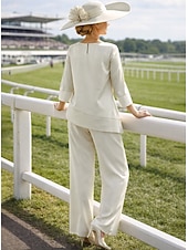 abordables Trajes de pantalón de mamá-Traje de pantalón Hasta el Suelo Vestido de Madrina Manga 3/4 Joya Elegante Sencillo Minimalista Formal Invitado a la boda Satén Bolero incluido con Un Color