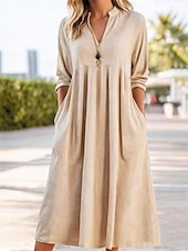 economico Vestito Semplice-Per donna Abito Midi Abito a Tubino Vestito Casual Elegante Vintage Moda Quotidiano Vacanza Uscire Vestibilità comoda Semplice Manica Lunga Scollo a V Blu Bianco Rosa Verde Primavera Autunno