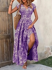 economico Abito Boho da Vacanza-Per donna Abito lungo maxi Abito Lungo Maxi Abito Abito da Spiaggia Abito Floreale Abito Boho Elegante Moda Moderno Quotidiano All'aperto Vacanza Vestibilità regolare Floreale Manica Corta Scollo a V