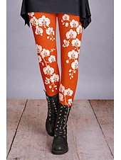  Women's Leggings Cozy Leggings Vacation Vintage Basic Full Length High Waist Graphic Printing Comfort Comfortable High Elasticity Casual Daily Vacation Blue Deep Green Wine Purple Spring Fall Slim Fit