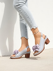preiswerte Absatzsandalen-Graue Damen-Sandalen mit mittelhohem Absatz und Blumenmuster – elegant-lässiger Stil, bequemer Blockabsatz, ideal für Damen, Alltag, Gartenpartys, Reisen und Sommerveranstaltungen