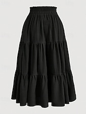 preiswerte Lässige Röcke-Damen Elegant Bohemien Lässig Maxi Mittlere Hüfthöhe Röcke Einfach Gerafft Kordelzug Geschichtet Mikroelastisch Täglich Straße Wein Marineblau Schwarz Rosa Sommer