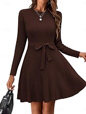 billiga Vita fritidsklänningar-Dam Mini klänning Vit klänning Sweat Klänning Elegant Mode Modern Utomhus Semester Utekväll Smal Slät Långärmad Rund hals Vit Vinröd Marinblå Mörkgrön Vår Höst