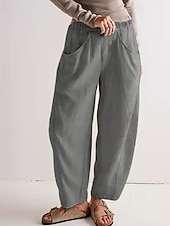 voordelige Bodems-Dames Broek met linnenlook Zomerbroek Wijde broek Harembroek Vakantie Modieus Basic Volledige lengte Natuurlijk Effen Zak Elastische taille Comfort Sneldrogend Zacht Inelastisch Streetwear Strand