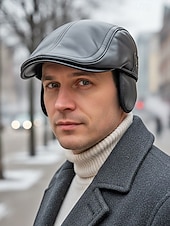 halpa Miesten hatut-Miesten keinonahkainen lippis, tyylikäs taittuva korvaläpällinen muotoilu, saatavilla useissa väreissä, täydellinen talvi- ja ulkoiluun