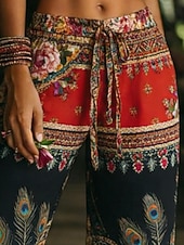 abordables Pantalons Boho-Femmes Jambe large Pantalons Vacances Mode Boho Longueur complète Taille Moyenne Fleuri Avec Poches Taille Élastique Imprimé Confortable Respirabilité Non Elastique Quotidien Extérieur Vacances Rouge