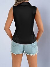billige Enkle bluser-Dame Skjorte Sateng skjorte Bluse Ermeløs skjorte Knapper عادي Stilfull Klassisk Moderne Ermeløs Skjortekrage Vanlige topper Daglig Ferie Ut på byen Svart Hvit Lilla Grønn Sommer Vår