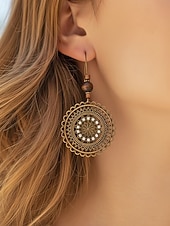 olcso Női fülbevaló-Női ötvözetből és fából készült kerek fülbevalók, vintage bohém mandala dizájn, könnyed, mutatós stílus, tökéletesek hétköznapi viseletre, tengerparti nyaraláshoz és nyári szettekhez