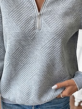 お買い得  テクスチャードフーディ-レディース スウェットシャツ カジュアル 無地 ストリート デイリーウェア クルーネック ジッパー 長袖 ブラック ホワイト レッド グレー 秋 冬