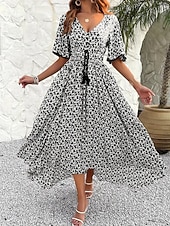 abordables Vestidos casuales con flores-Women's Long Dress Maxi Dress A Line Dress Floral Dress Elegant Fashion Modern Daily Outdoor Vacation Regular Fit Floral Short Sleeve V Neck Blue Black Brown Summer Spring