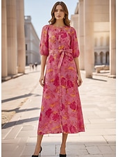 رخيصةأون فساتين متنوعة-A-الخط طول الكعب فستان رسمي فساتين متنوعه أنيق نصف كم رقبة عالية مدورة زفاف حفلة كوكتيل قماش الجاكار مع شريطة