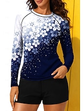 cheap Surfing Tankinis &amp; Bikinis-Women's Medium Rash guard Swimsuit Rash Guard Floral Print Swimsuit Floral Tropical Color-blocking 2 Piece Removable Pad Boyleg UV Sun Protection UPF50+ Elastic Long Sleeve Swimwear Sun Shirt Surfing