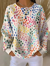 billiga Texturerade huvtröjor-Dam Pullover-tröja Knappar Grafisk Geometrisk Mode Ledigt Tryck Långärmad Rund hals Vanliga toppar Ledigt Hem Arbete Gul Rodnande Rosa Grön Vår Höst