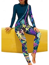 お買い得  ワンピースラッシュガード-女性用 レギュラー ラッシュガード フルボディラッシュガード 水着 花 トロピカル風 カラーブロッキング 内蔵ブラ付き フロントファスナー UVサンプロテクション UPF50+ 伸縮性 フルボディー スイムウェア サーフィン カヌー ビーチ 夏