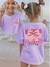 cheap Girl's 3D Playful Humor-Valentines Girls' 3D Graphic Bow tie T shirt Tee Short Sleeve 3D Print Summer Spring Sports Fashion Streetwear Kids 4-12 Years Crew Neck Casual Daily Outdoor Regular Fit