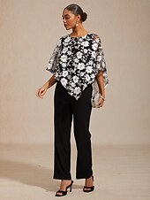 お買い得  レーストップ-女性用 ブラウス レーストップス レース 刺繍 フラワー エレガント ハーフスリーブ バットウィングスリーブ クルーネック 日常 結婚式のゲスト ブラック 夏 春 秋