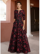  A-Linie Bodenlang Brautmutterkleid Halbarm V Ausschnitt Königin Anne Elegant Vintage Formell Chiffon Satin mit 3D-Blumen Stickerei Blume
