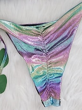 billige Bikinisett-Dame Badetøy Bikini 2 stk G-streng Badedrakt Tynn Åpen rygg Ferie Strand Klær Nyanse Grimehals Ermeløs Badedrakter