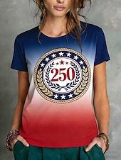  Giorno dell'Indipendenza Americana Per donna Maglietta Stampato Grafico Elegante Classico Casual Manica Corta Girocollo Top Regolari Quotidiano Sportivo Uscire Blu Rosso Estate Primavera 250th