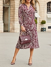 economico Abiti Floreali Stampati-Per donna Abito Midi Abito Camicia Abito Floreale Abito Stampato Moda Moderno Quotidiano All'aperto Ferie Vestibilità comoda Floreale Manica Lunga Colletto a Camicia Vino Blu marino Viola Primavera