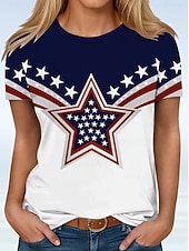 economico Magliette Giorno dell’Indipendenza-T-shirt patriottica da donna per il Giorno dell'Indipendenza grafico bandiera stella moda vintage stilosa maniche corte collo rotondo top regolari abbigliamento quotidiano weekend stampa blu rosso