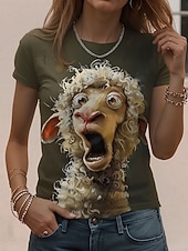 preiswerte Tiere T-Shirt-Damen T Shirt Druck Grafik Tiermotiv Vintage Stilvoll Klassisch Kurzarm Rundhalsausschnitt Rundhals Normale Oberteile Täglich Wochenende Blau Rosa Armeegrün Orange Sommer Frühling Herbst Winter