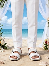 baratos sandálias-Sandálias brancas masculinas – fivelas ajustáveis estilosas, ajuste confortável, perfeitas para casamentos na praia, férias de verão e passeios casuais.