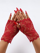 baratos Casamento ACC-Luvas femininas de renda, confeccionadas em renda de poliéster, disponíveis em diversas cores, perfeitas para casamentos, festas e ocasiões especiais.