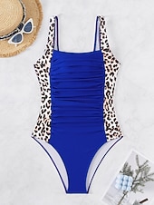 preiswerte Einteilige Badeanzüge-Damen Einteiler Badeanzug mit Bauchkontrolle Rundhals Leopardenmuster Racerback Raffung Sommer Strandmode Schnelltrocknender Stretchstoff Vollgröße Schwarz Badeanzug