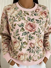 voordelige Bloemen Hoodies-Dames Trui-sweatshirt Bloemig Casual Lange mouw Strakke ronde hals Normale tops Casual Straat Dagelijks gebruik Blozend Roze Groen Lente Herfst Winter