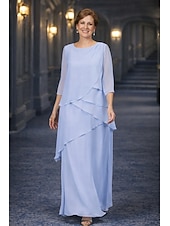 levne Délka podlahy-A-Linie Šaty Na zem Šaty pro svatební hosty Formální šaty Večerní šaty Šaty pro matku nevěsty 3/4 délka rukávu Kopeček Elegantní Jednoduchý Minimalistické Formální Šifón Přehozy přes ramena s Sklady